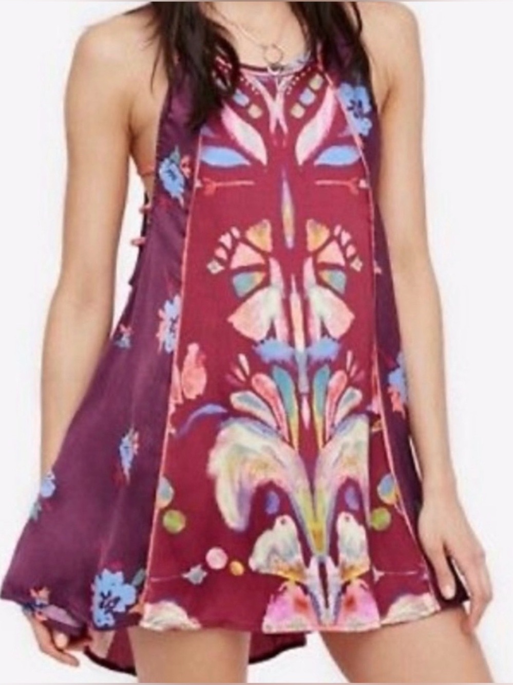 Free People Plum Halter Mini Dress with Multicolor Floral Print